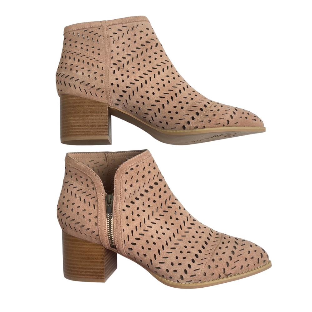Seychelles Chaparral Lasercut Suede Leather Heeled Ankle Booties Ginger Pink - Picture 2 of 10